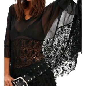 black goth sheer lace poncho topper blouse osfm